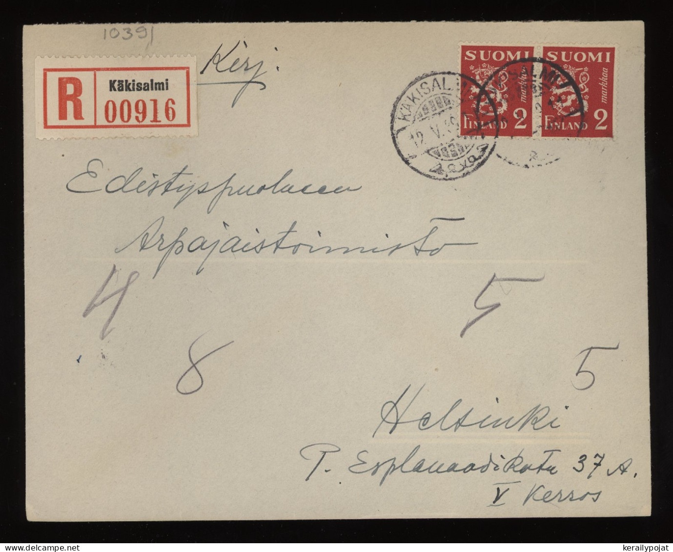 Finland 1939 Käkisalmi Registered Cover__(10391) - Brieven En Documenten