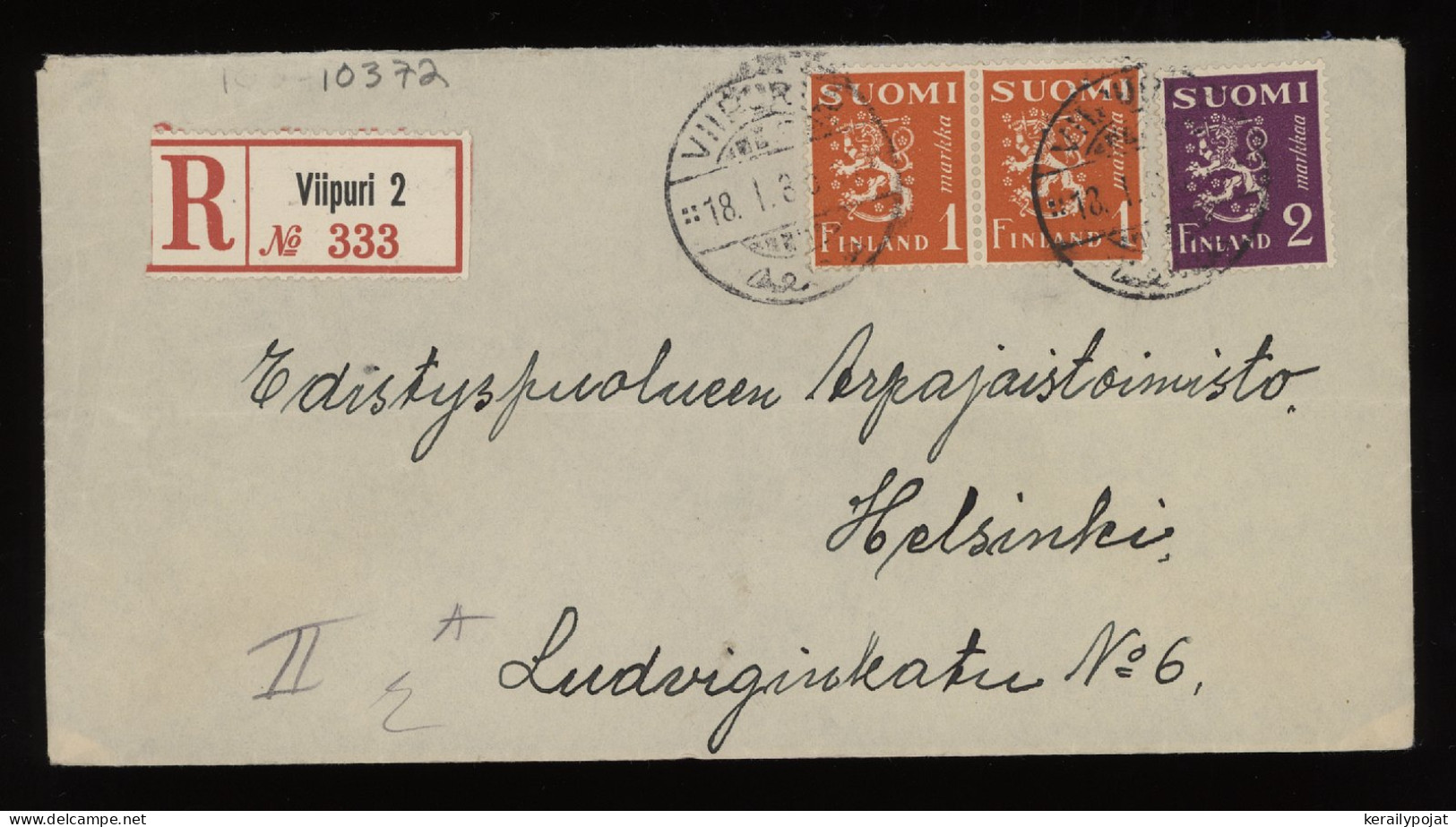Finland 1935 Viipuri 2 Registered Cover__(10372) - Covers & Documents
