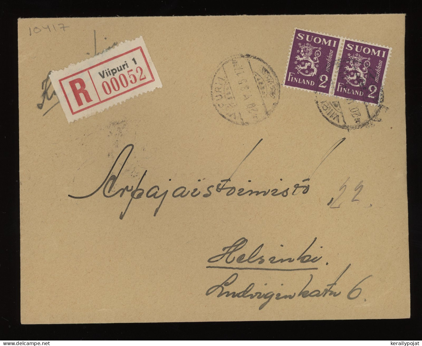 Finland 1935 Viipuri 1 Registered Cover__(10417) - Lettres & Documents