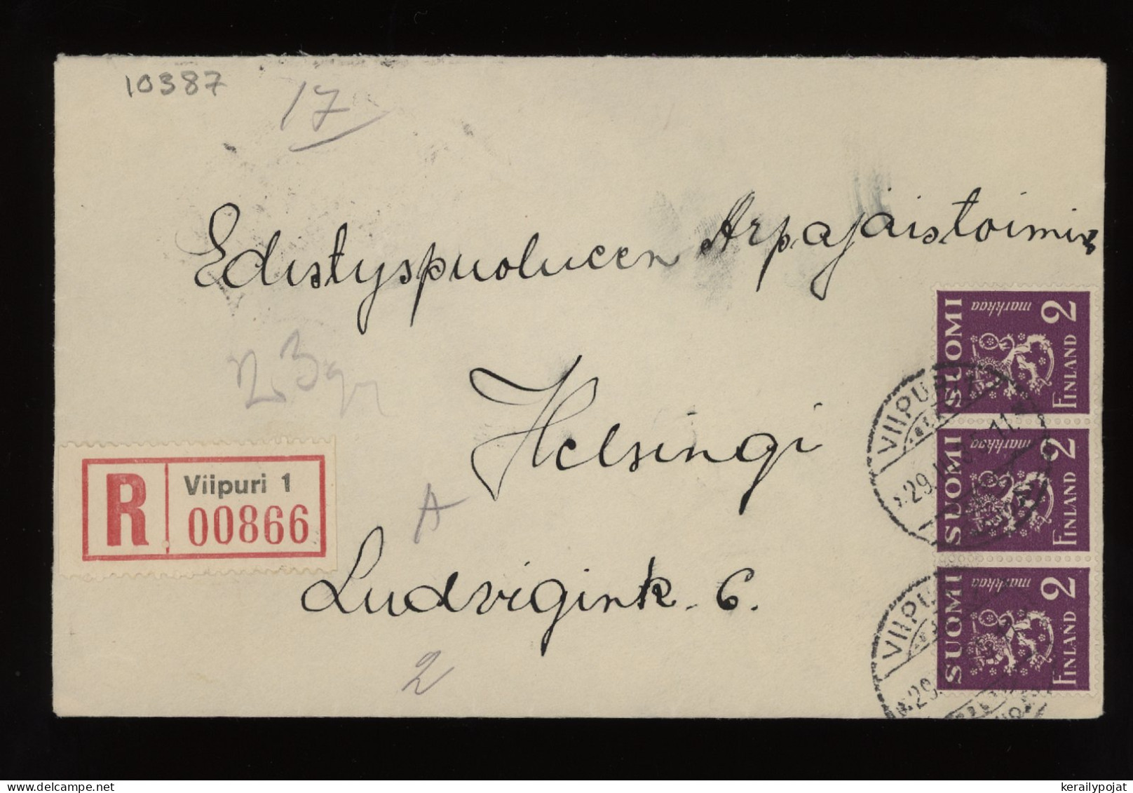 Finland 1935 Viipuri 1 Registered Cover__(10387) - Briefe U. Dokumente