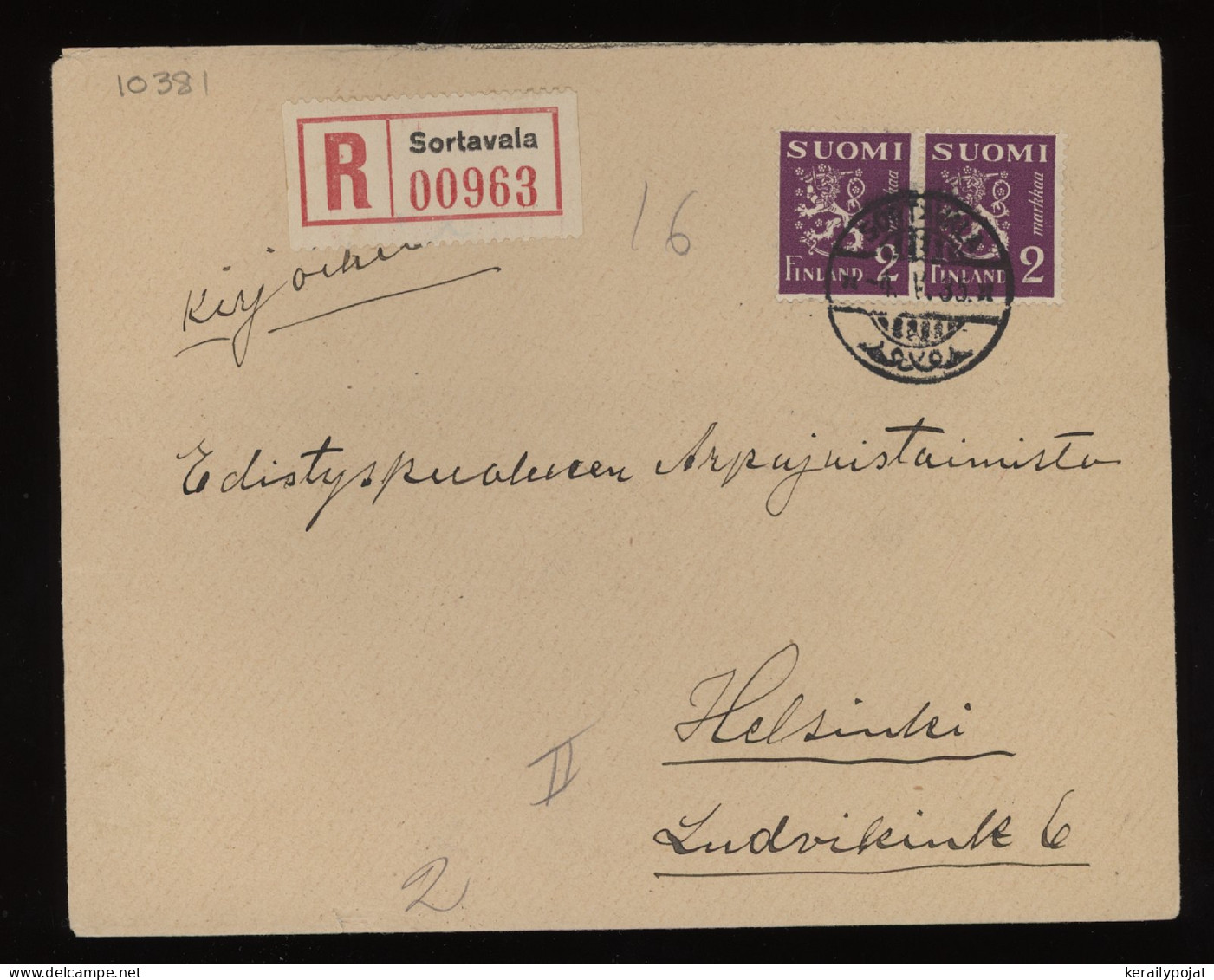 Finland 1935 Sortavala Registered Cover__(10381) - Lettres & Documents