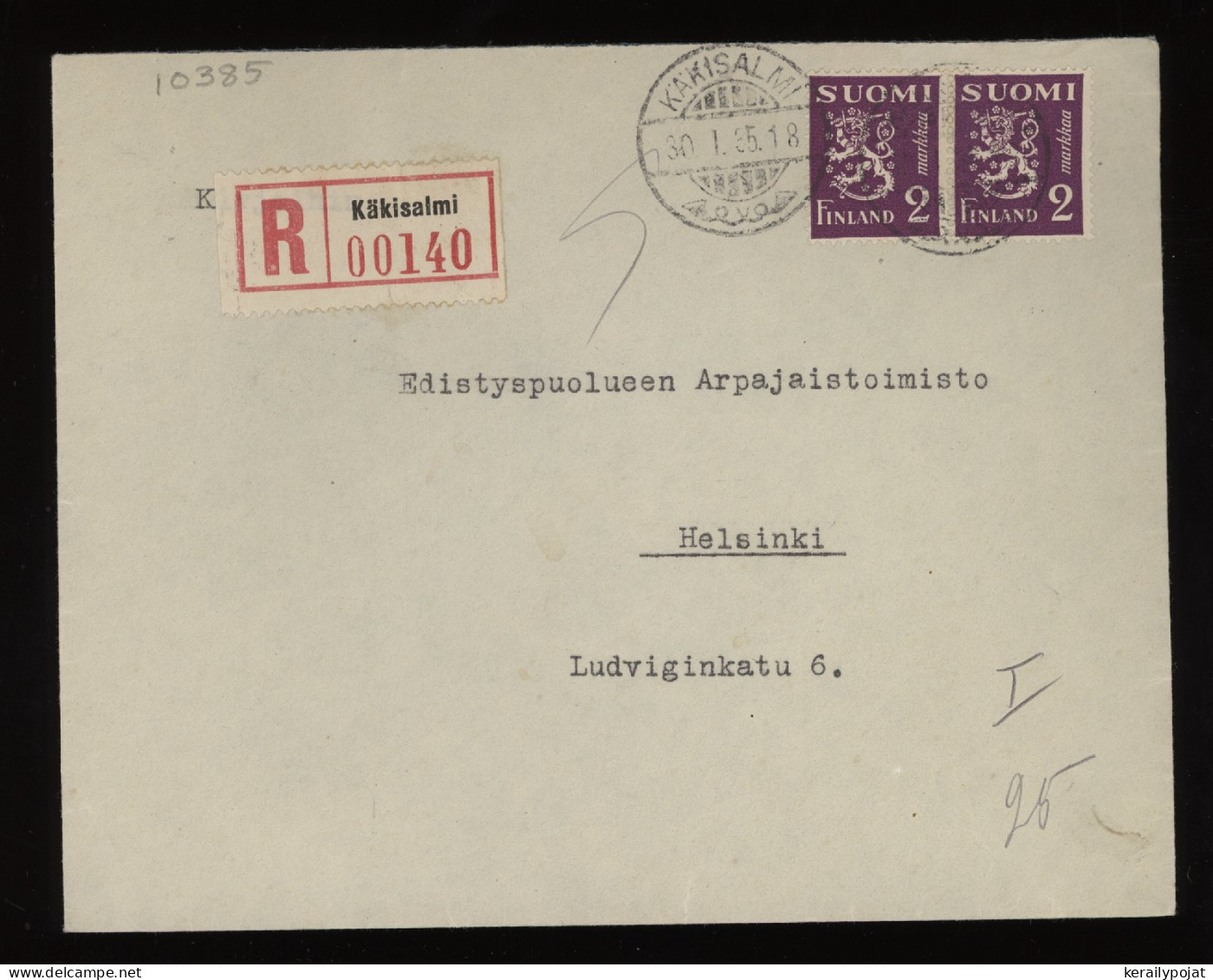 Finland 1935 Käkisalmi Registered Cover__(10385) - Lettres & Documents