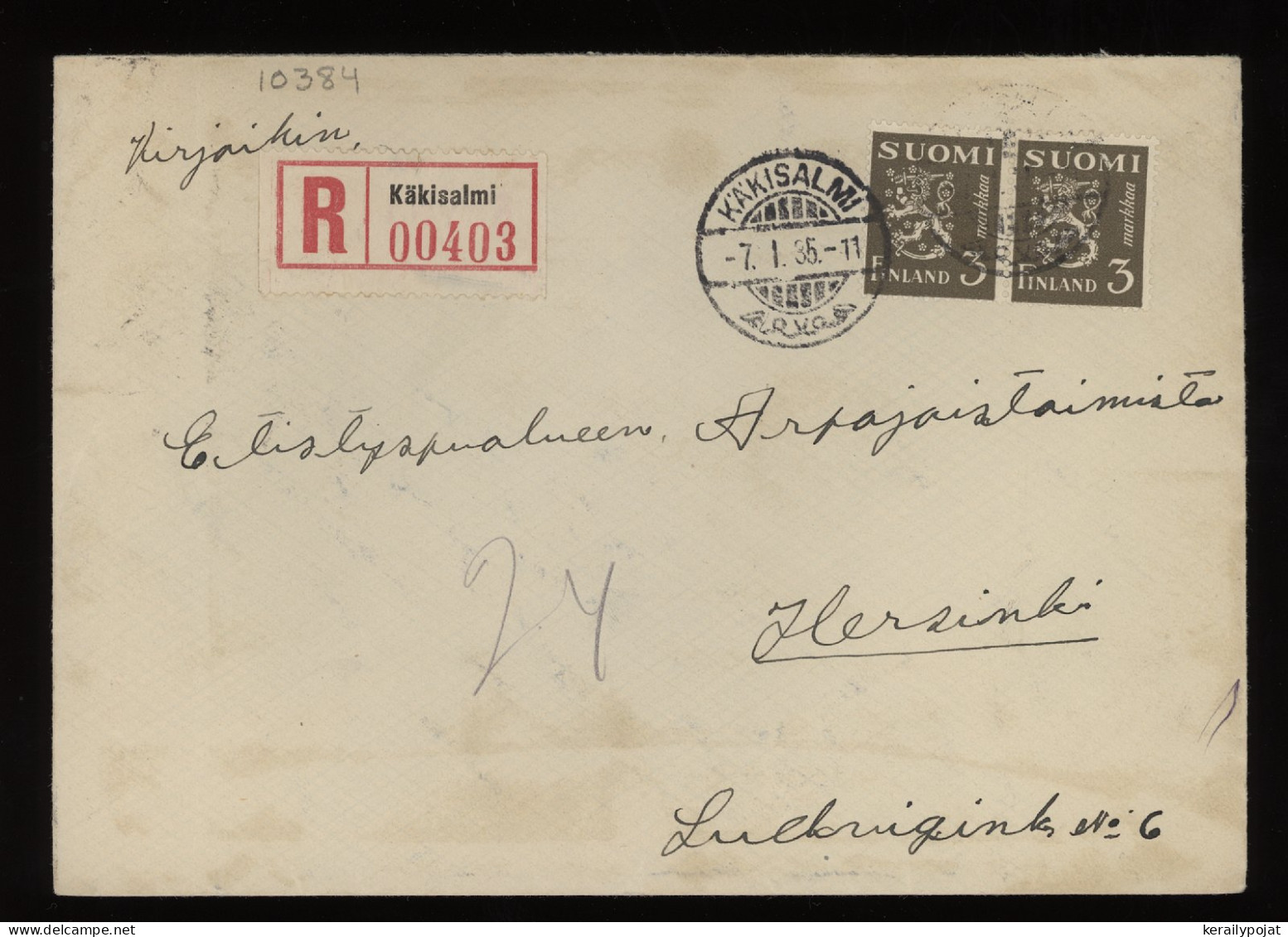 Finland 1935 Käkisalmi Registered Cover__(10384) - Storia Postale