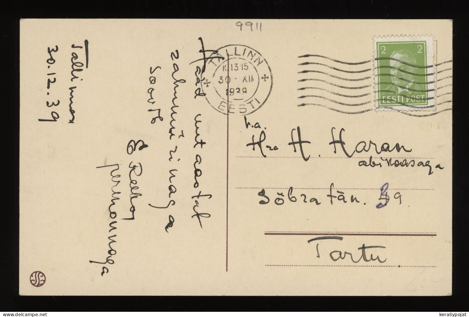 Estonia 1938 Tallinn Postcard To Tartu__(9911) - Estonie