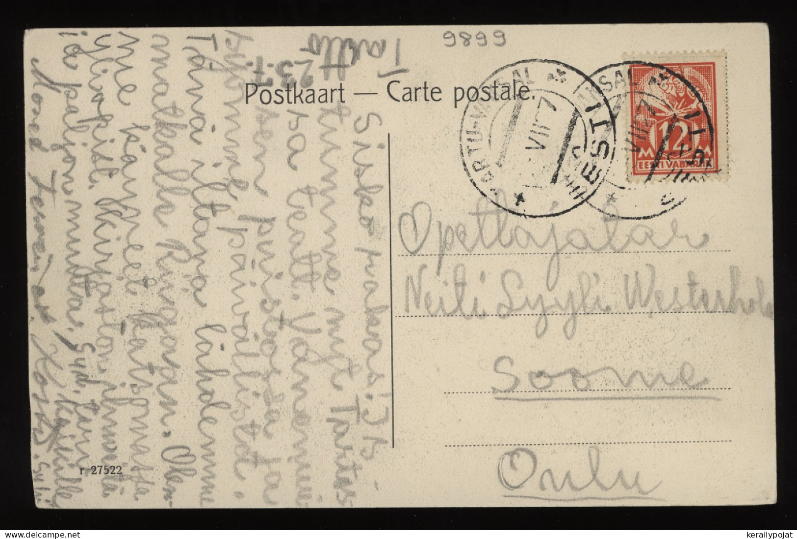 Estonia 1927 Tartu-Vaaksal Postcard To Finland__(9899) - Estonia