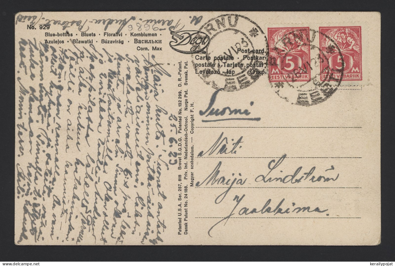 Estonia 1923 Parnu Postcard To Finland__(9896) - Estonie