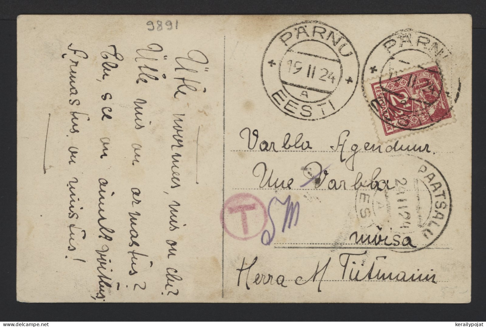 Estonia 1924 Pärnu Postage Due Postcard__(9891) - Estonia