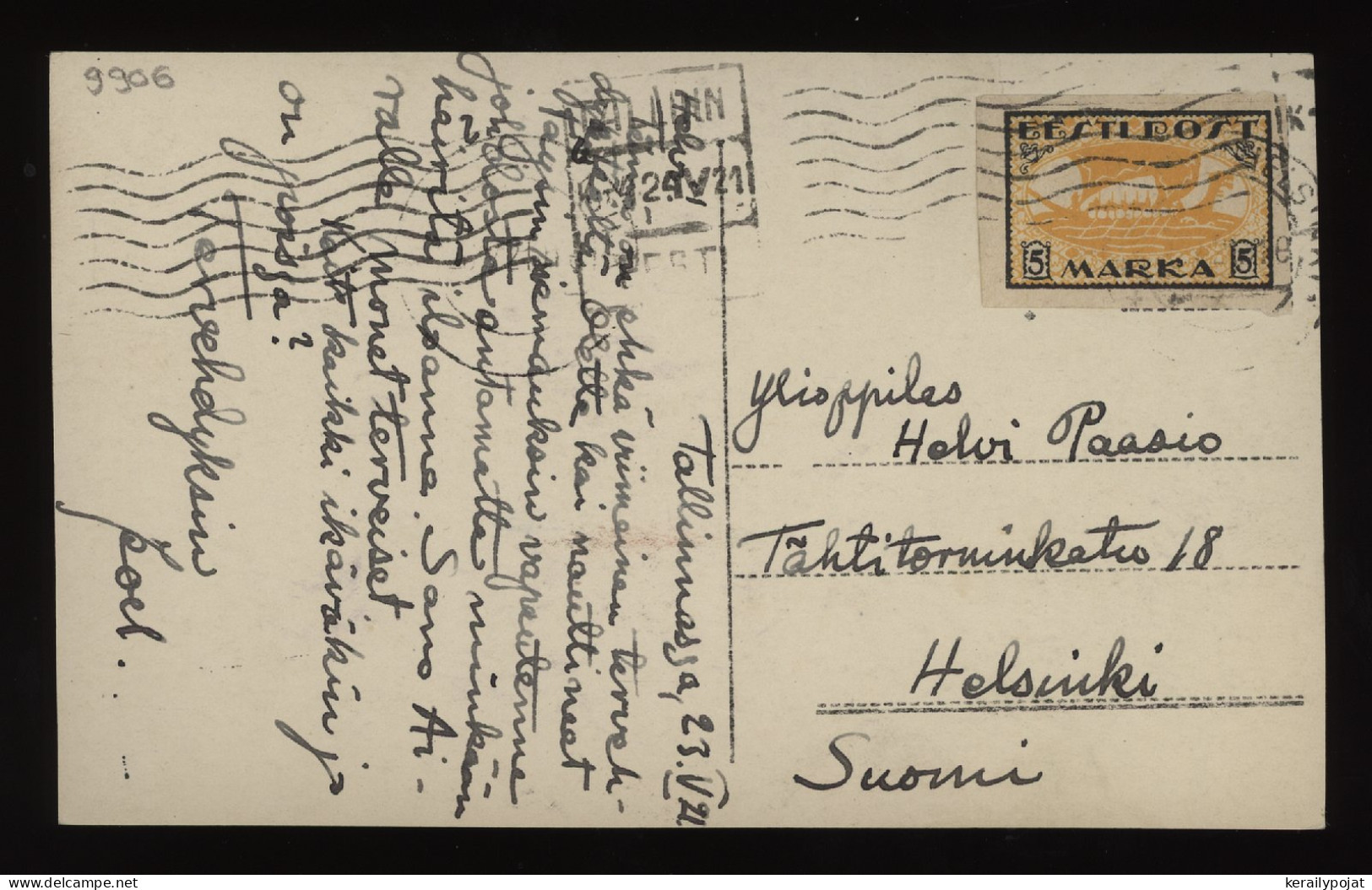 Estonia 1921 Tallinn Postcard To Finland__(9906) - Estonie