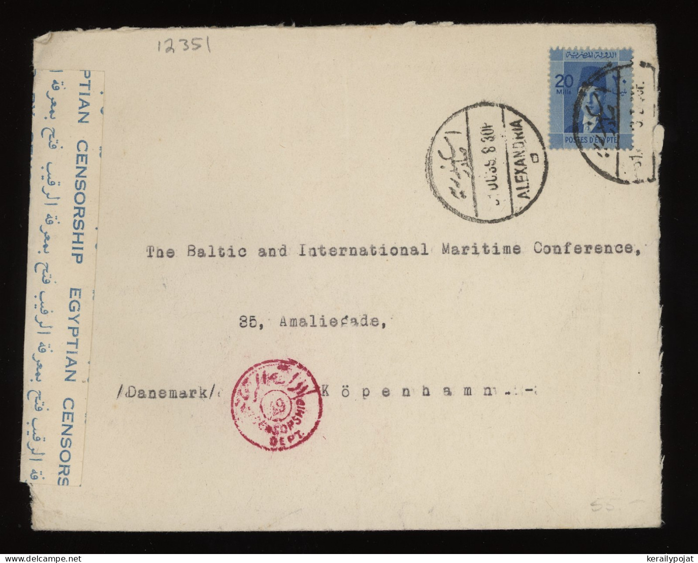 Egypt 1935 Alexandria Censored Cover To Denmark__(12351) - Lettres & Documents