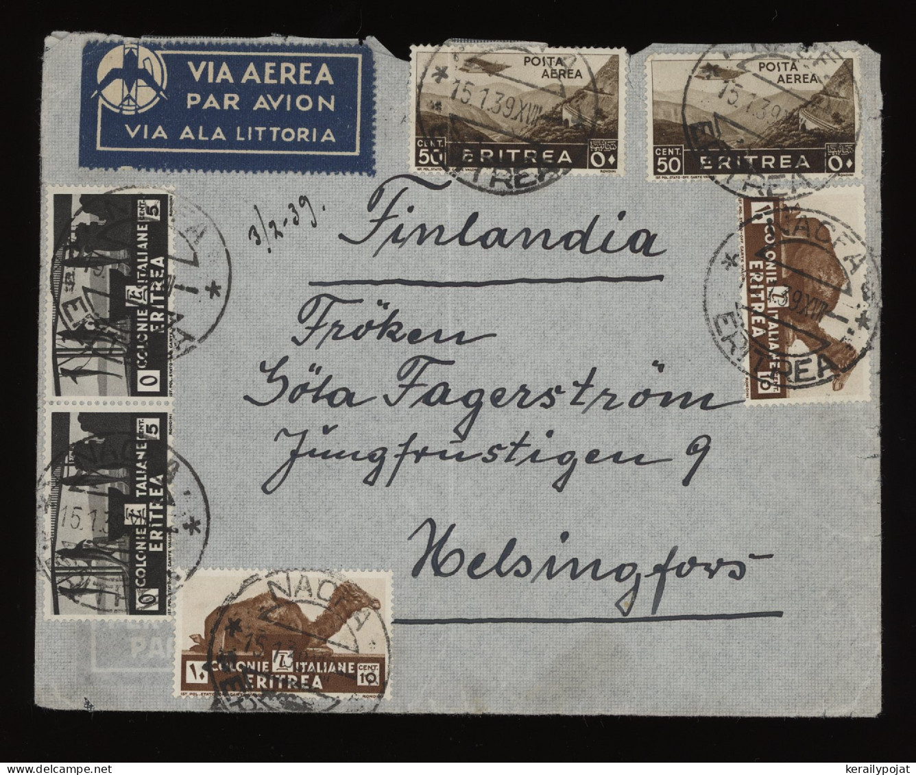 Eritrea 1939 Air Mail Cover To Finland__(10282) - Erythrée