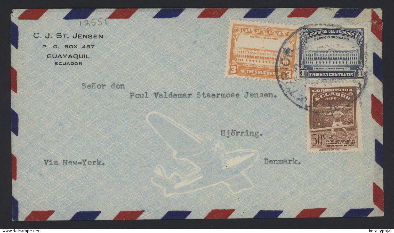 Ecuador 1940's Air Mail Cover To Denmark__(12551) - Ecuador