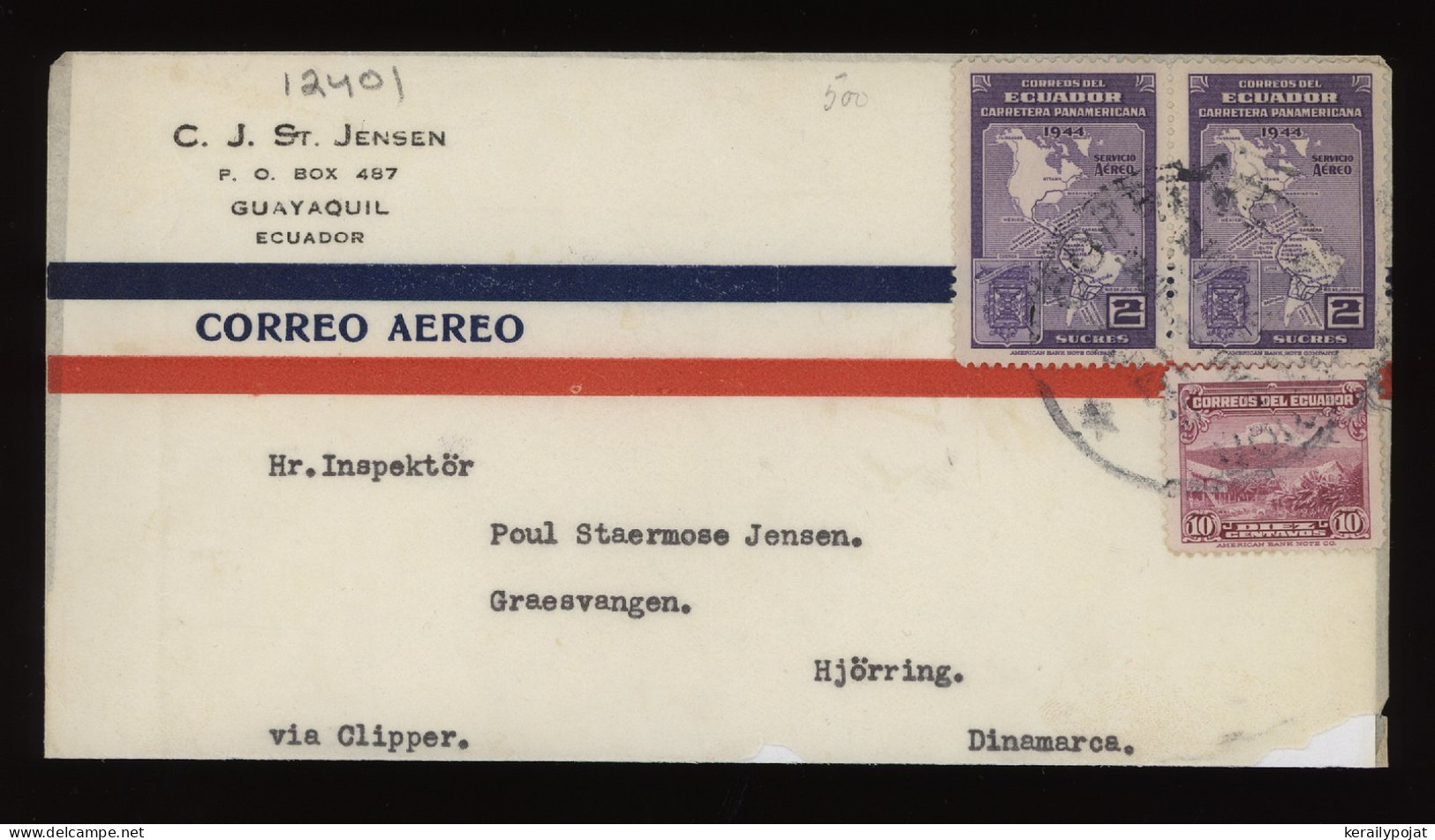 Ecuador 1940's Air Mail Cover To Denmark__(12401) - Equateur