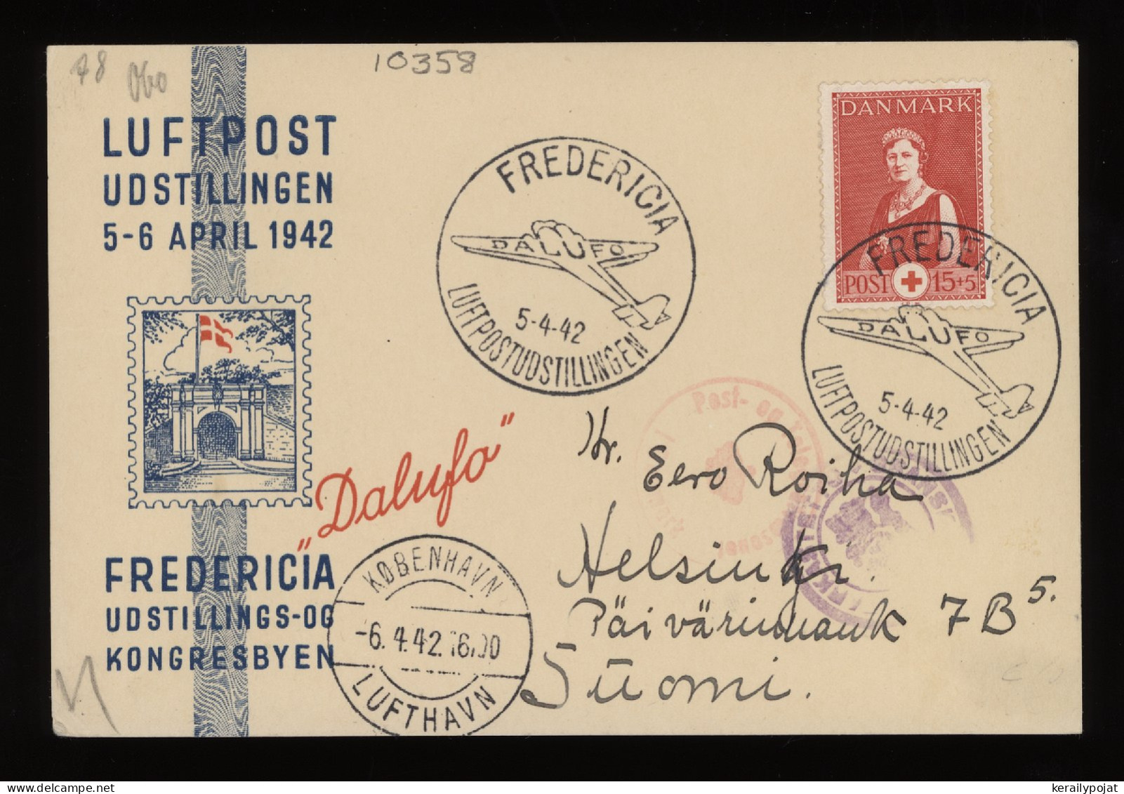 Denmark 1942 Fredericia Air Mail Card To Finland__(10358) - Poste Aérienne