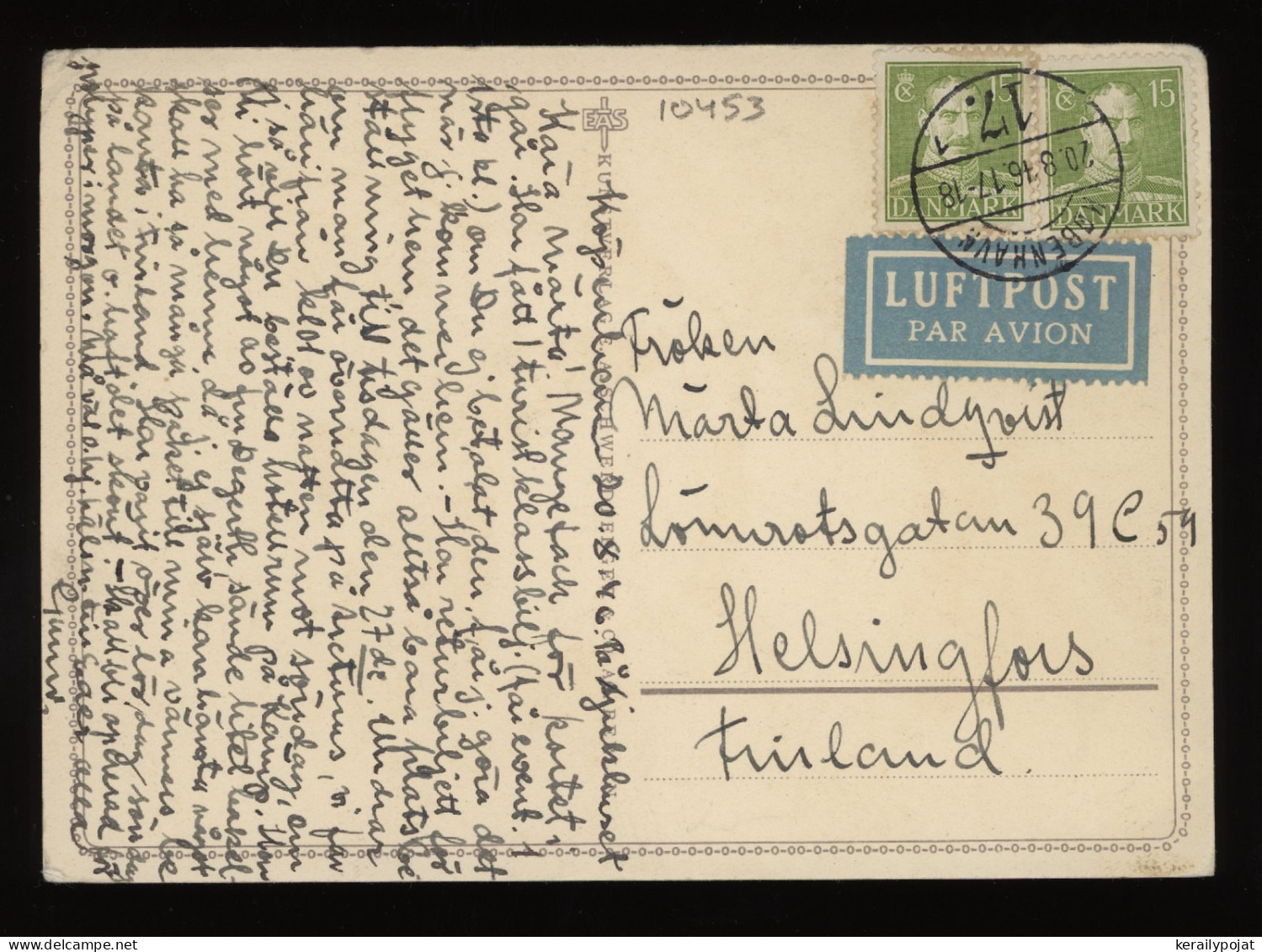 Denmark 1946 Köbenhavn Air Mail Card To Finland__(10453) - Aéreo