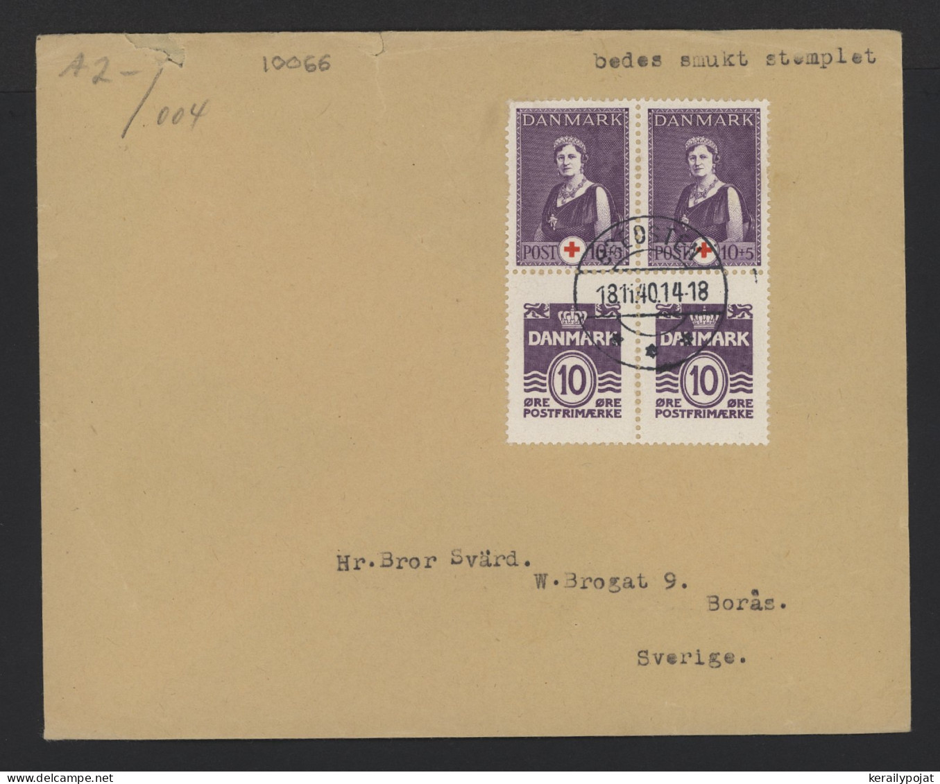 Denmark 1940 Bredsten Censored Cover To Sweden__(10066) - Briefe U. Dokumente