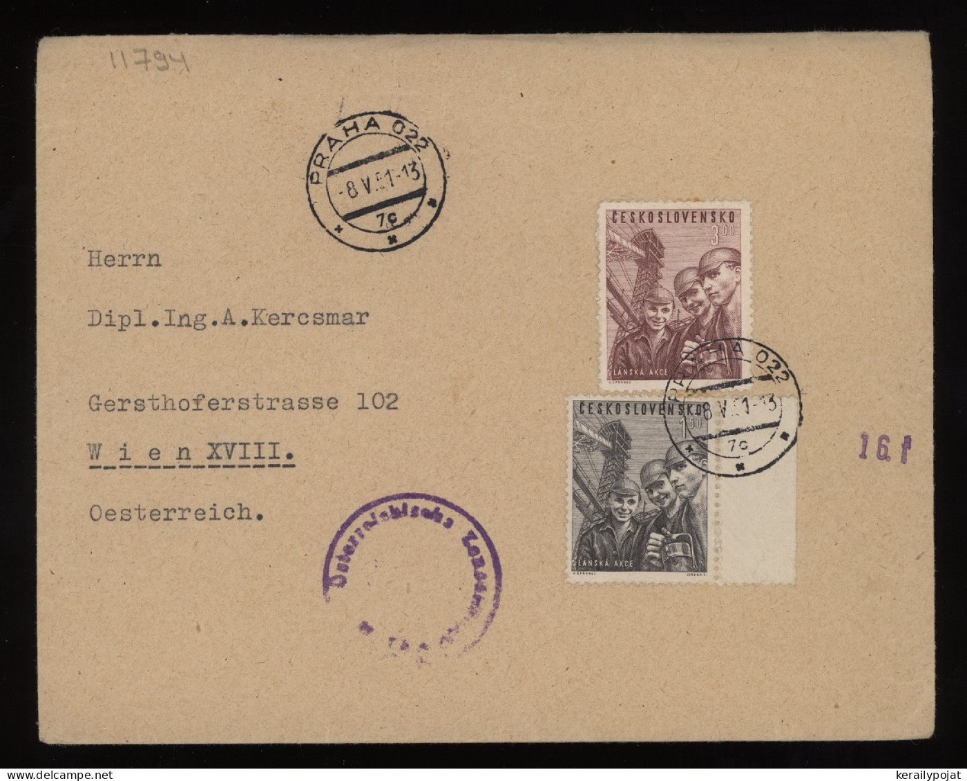 Czechoslovakia 1951 Praha Censored Cover To Wien__(11794) - Covers & Documents