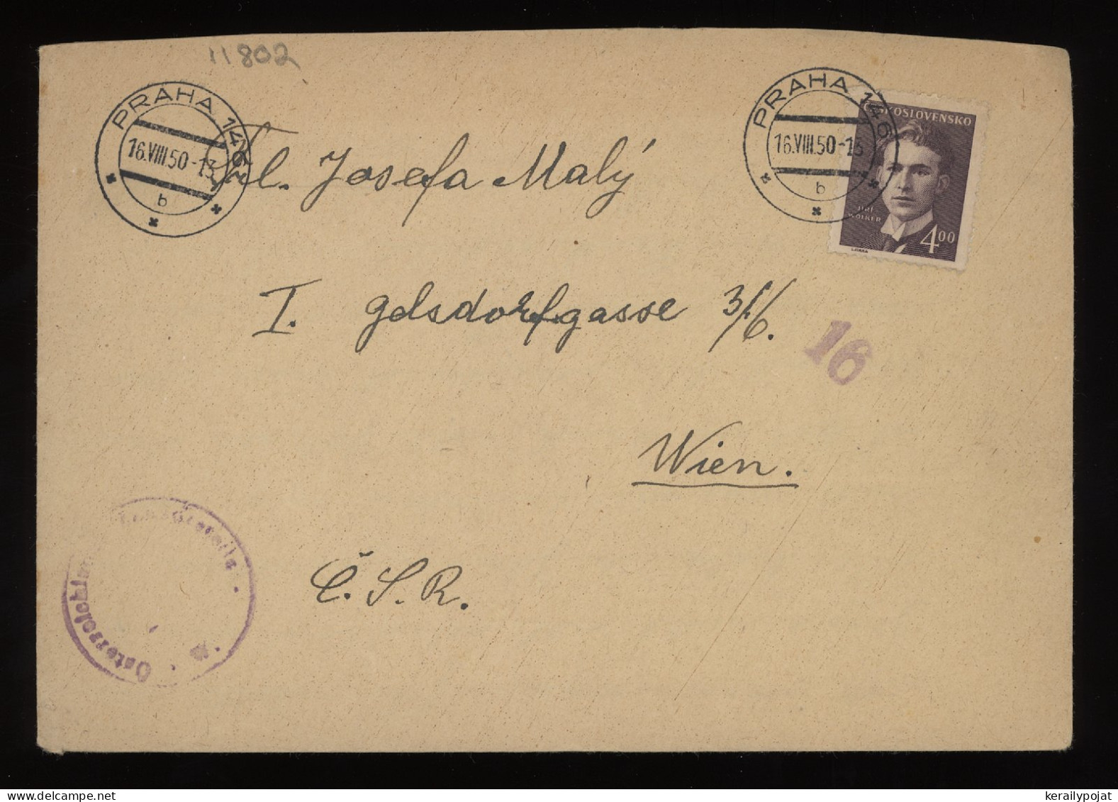 Czechoslovakia 1950 Praha Censored Cover To Wien__(11802) - Lettres & Documents