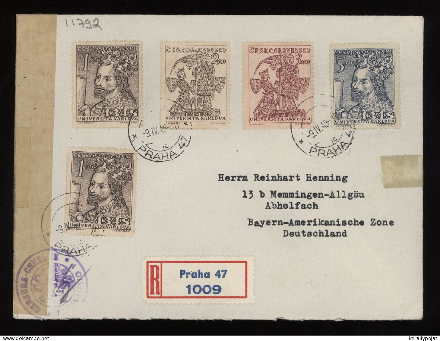 Czechoslovakia 1948 Praha 47 Censored Registered Cover To US Zone__(11792) - Lettres & Documents