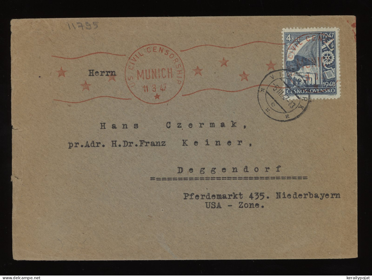 Czechoslovakia 1947 Vimperk Censored Cover To US Zone__(11795) - Lettres & Documents