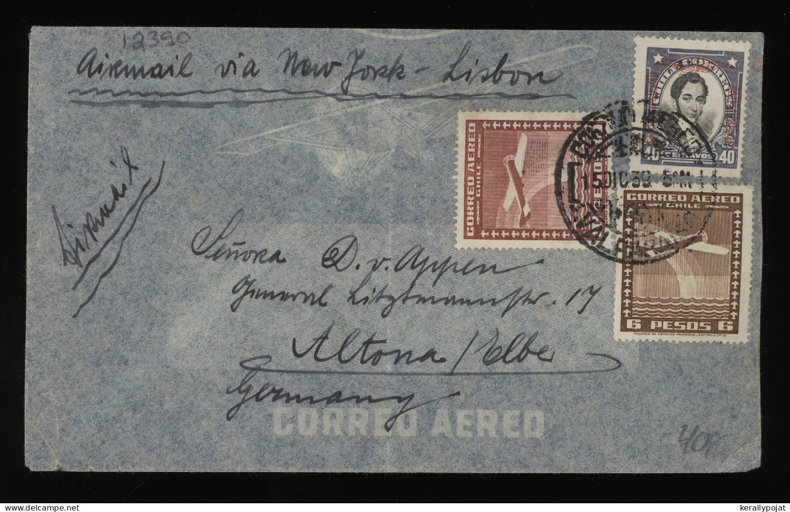 Chile 1939 Valparaiso Air Mail Cover To Germany__(12390) - Chile