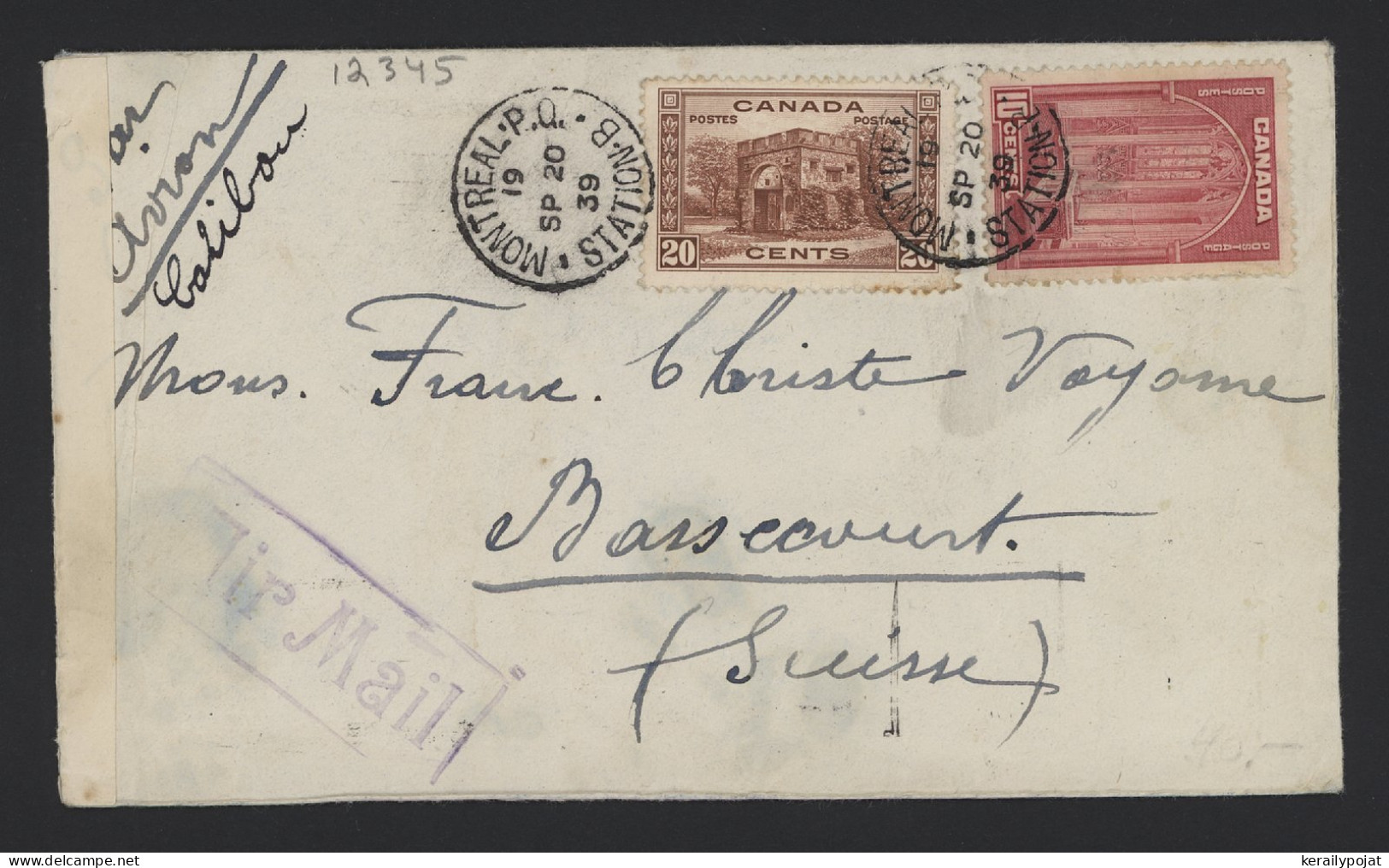 Canada 1939 Montreal Air Mail Cover To Switzerland__(12345) - Poste Aérienne