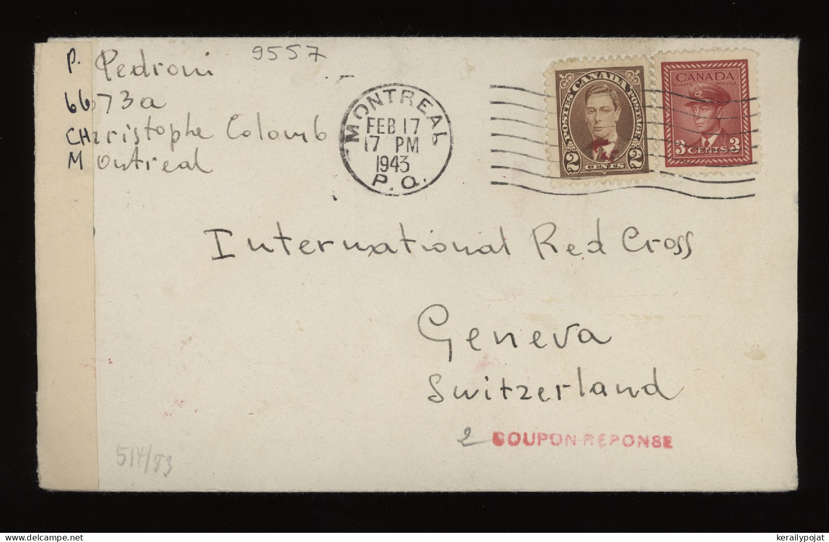 Canada 1943 Montreal Censored Cover To Switzerland__(9557) - Brieven En Documenten