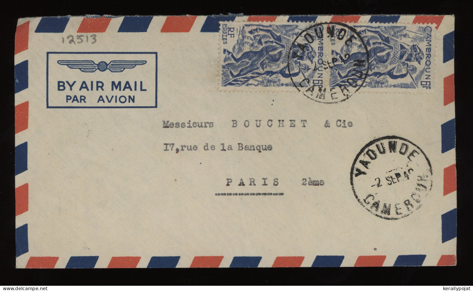 Cameroon 1940's Yaounde Air Mail Cover To France__(12513) - Poste Aérienne