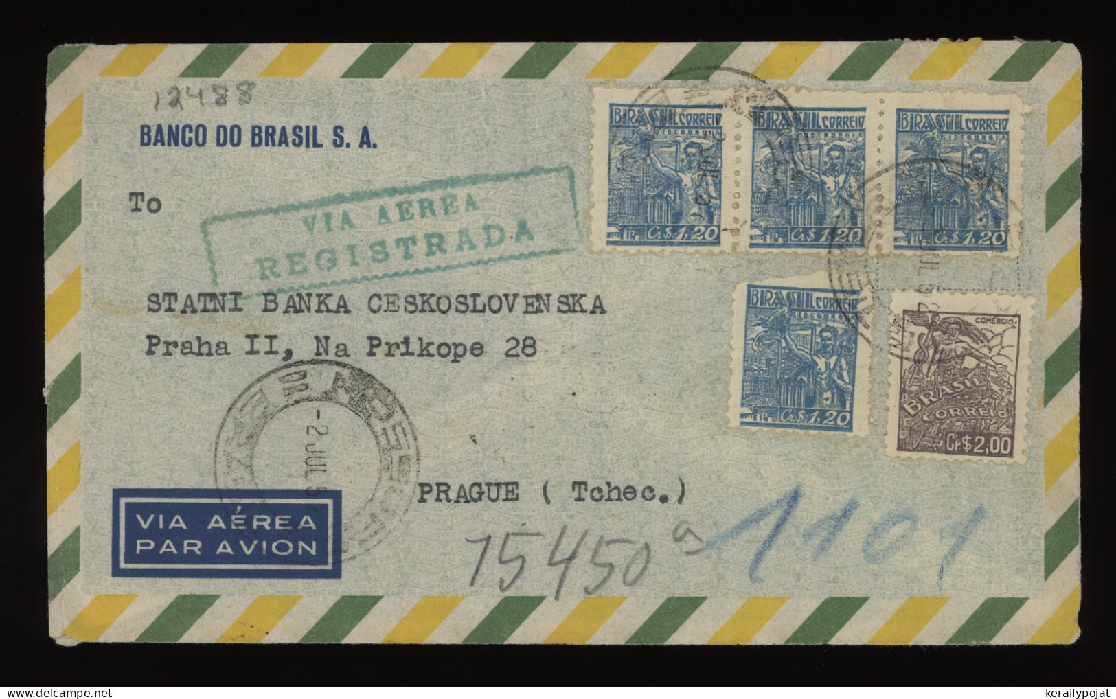Brazil 1952 Air Mail Cover To Prague__(12488) - Aéreo