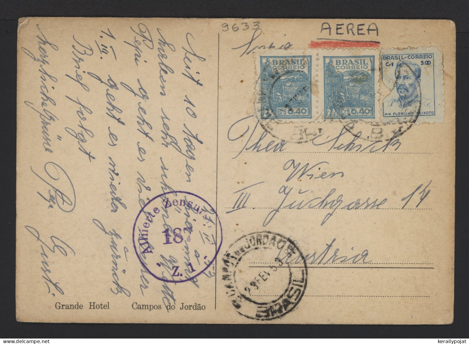 Brazil 1953 Censored Postcard To Austria__(9633) - Cartas & Documentos