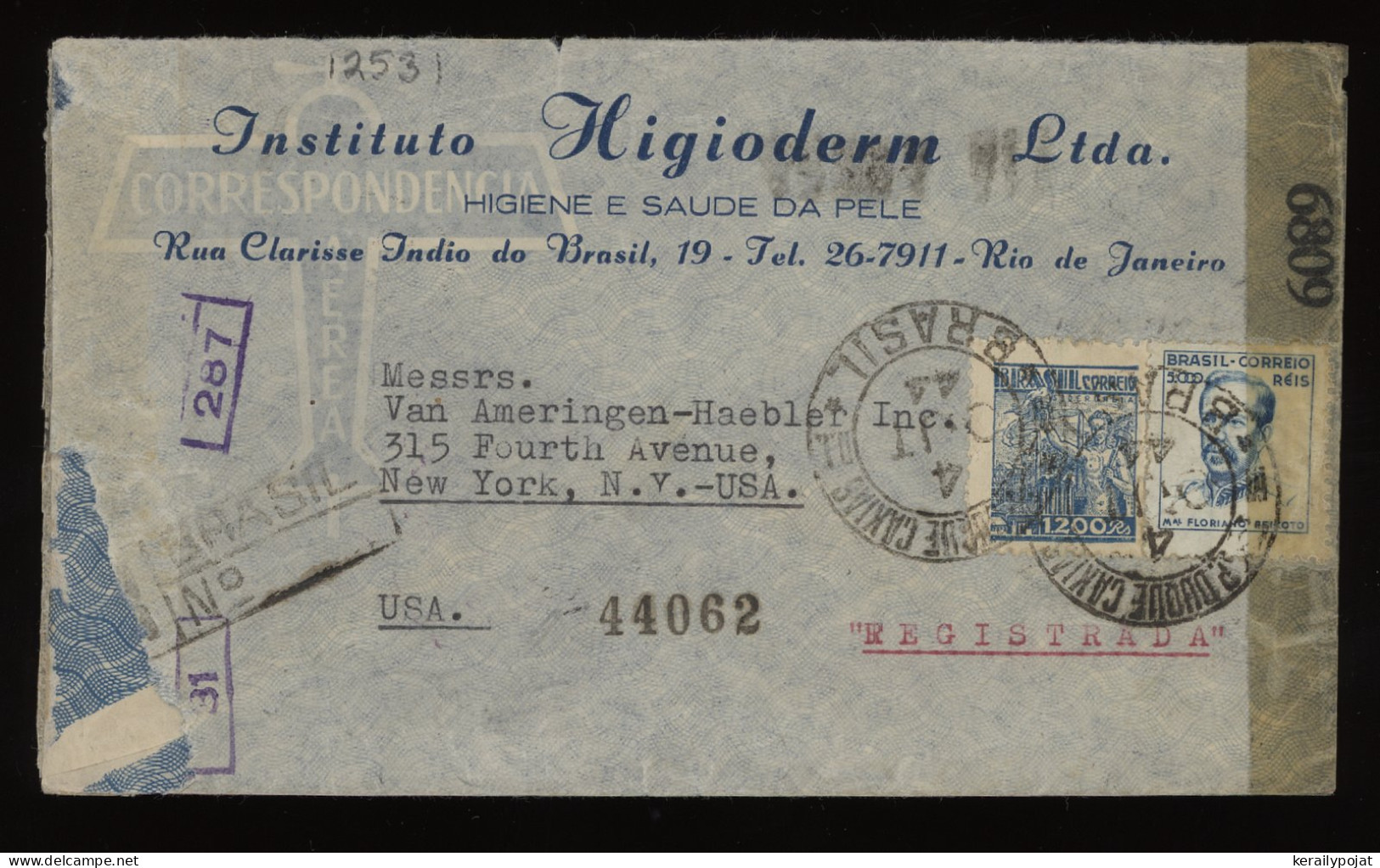 Brazil 1944 Censored Air Mail Cover To USA__(12531) - Aéreo