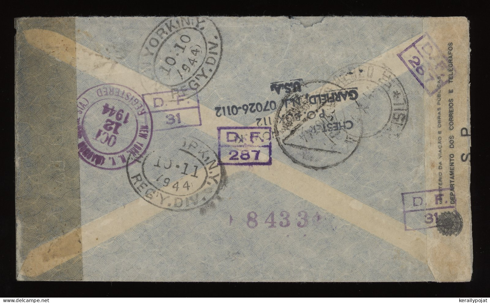 Brazil 1944 Censored Air Mail Cover To USA__(12531) - Luchtpost