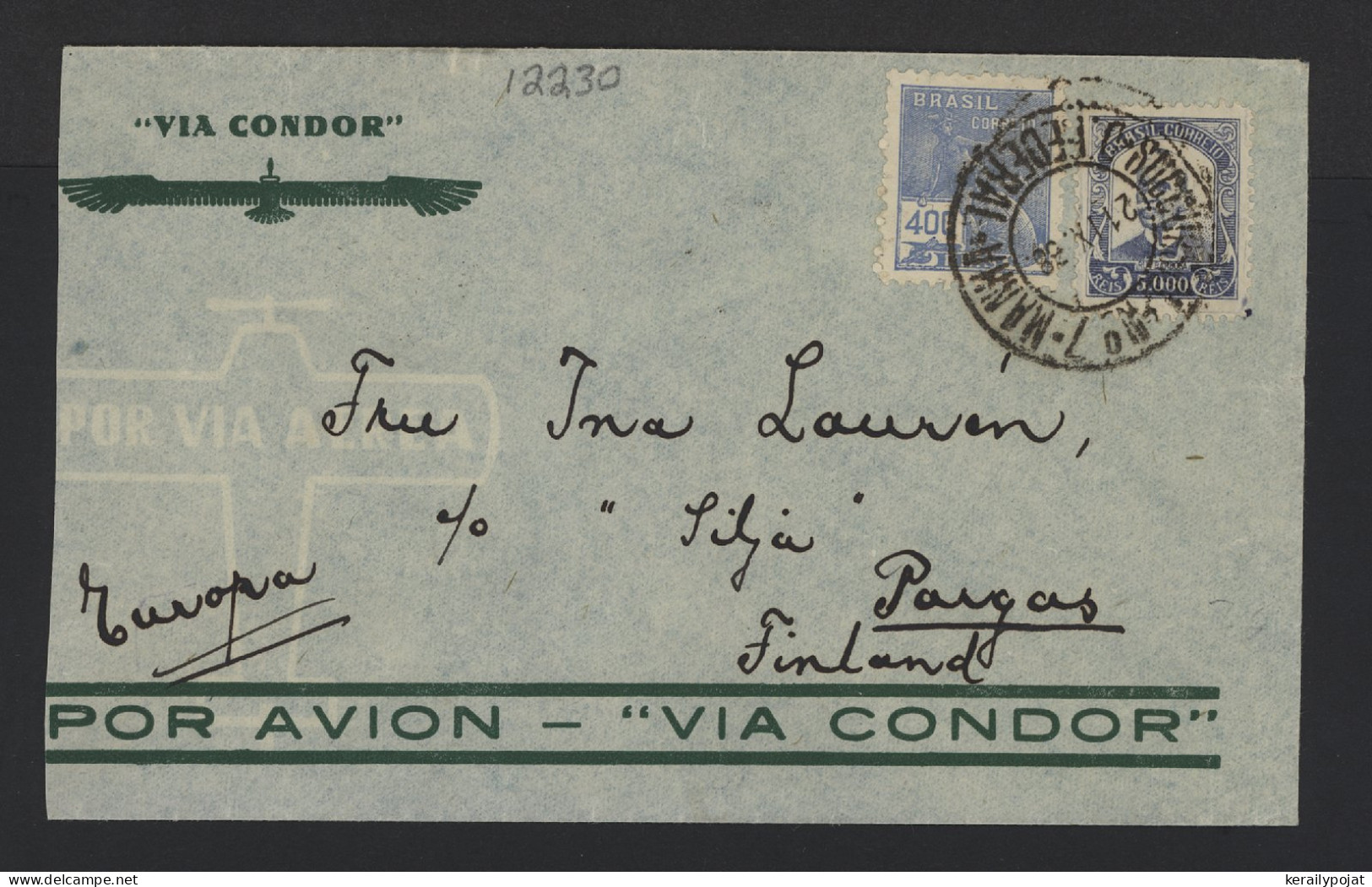 Brazil 1938 Air Mail Cover To Finland__(12230) - Poste Aérienne