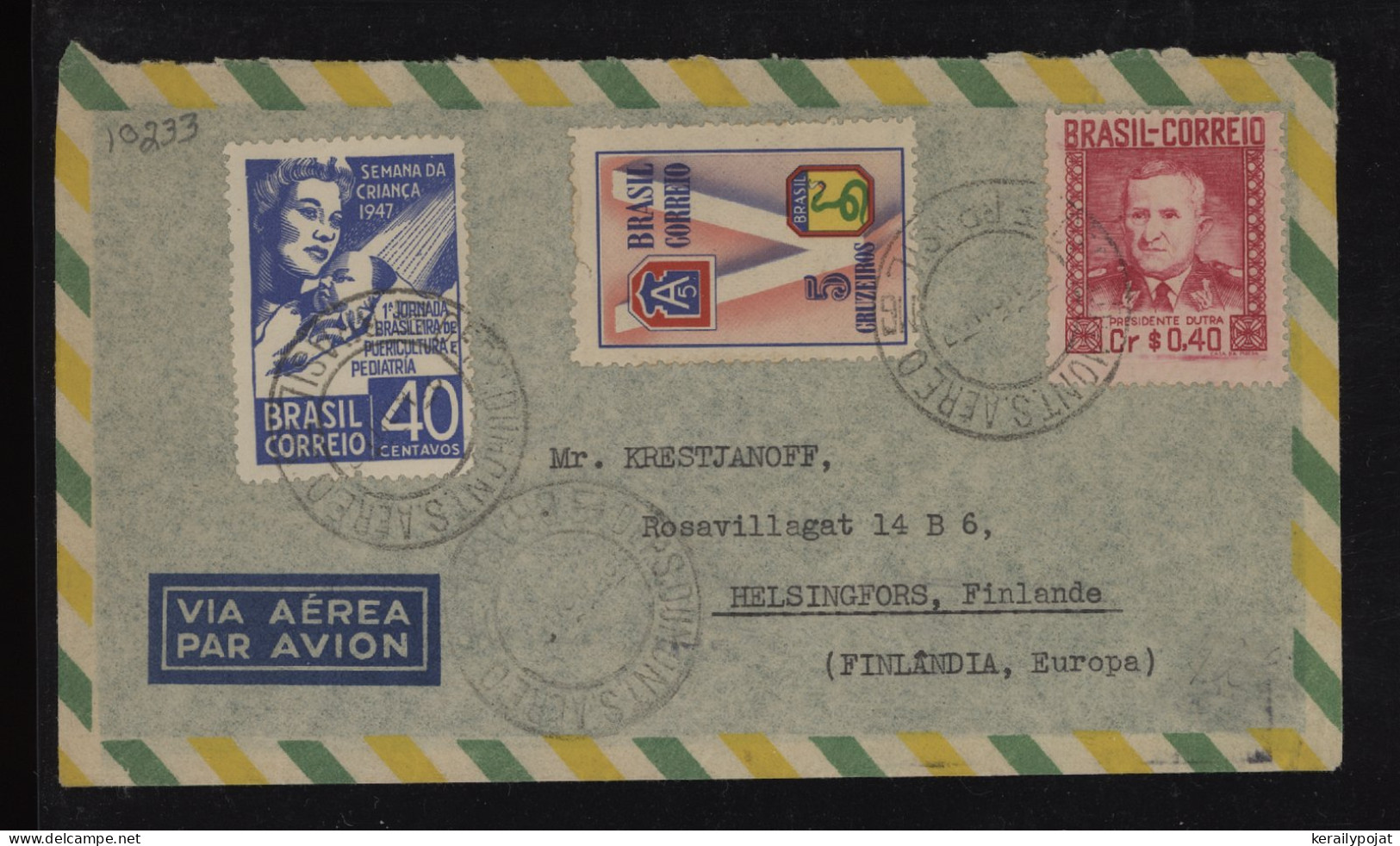 Brazil 1940's Censored Air Mail Cover To Finland__(10233) - Poste Aérienne