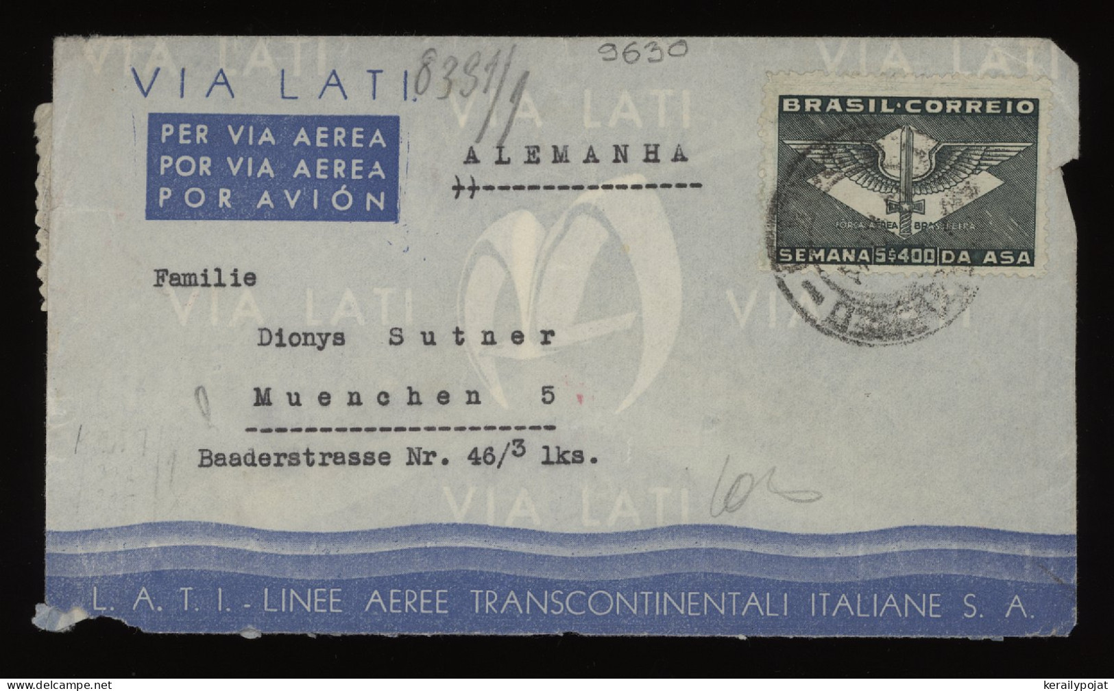 Brazil 1940's Censored Air Mail Cover To Germany__(9630) - Poste Aérienne