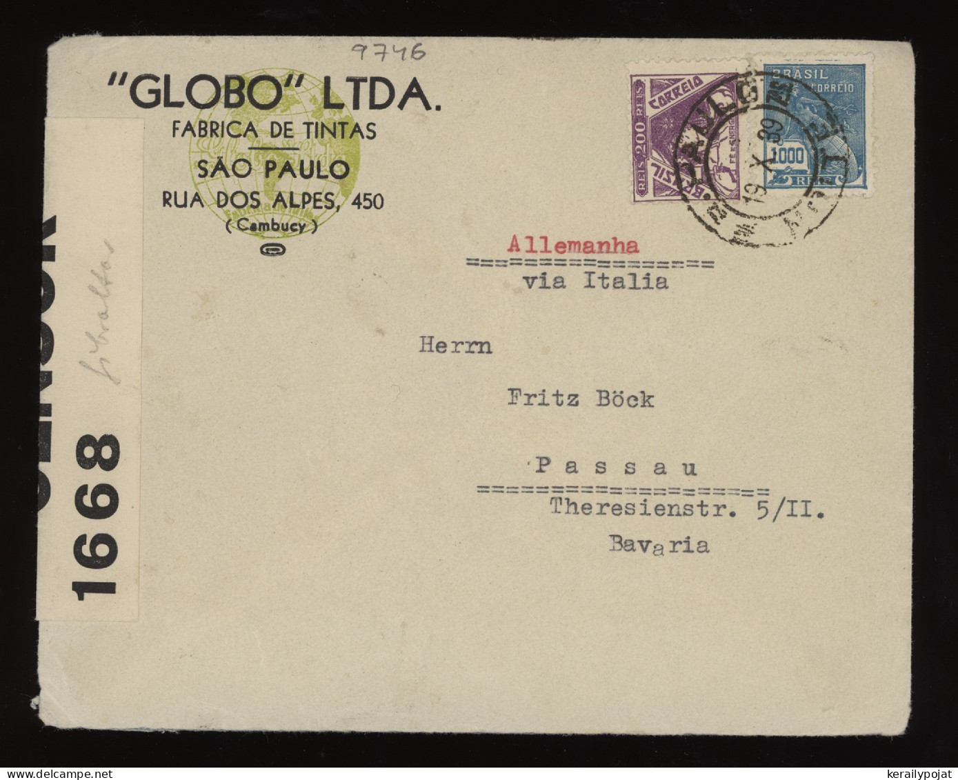 Brazil 1939 Sao Paulo Censored Business Cover To Germany__(9746) - Storia Postale