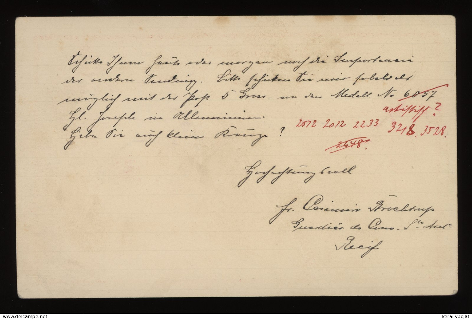Brazil 1909 Santo Antonio Stationery Card To Germany__(12391) - Entiers Postaux