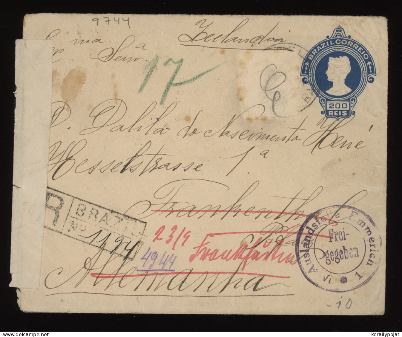 Brazil 1916 Censored Stationery Envelope To Germany__(9744) - Postal Stationery