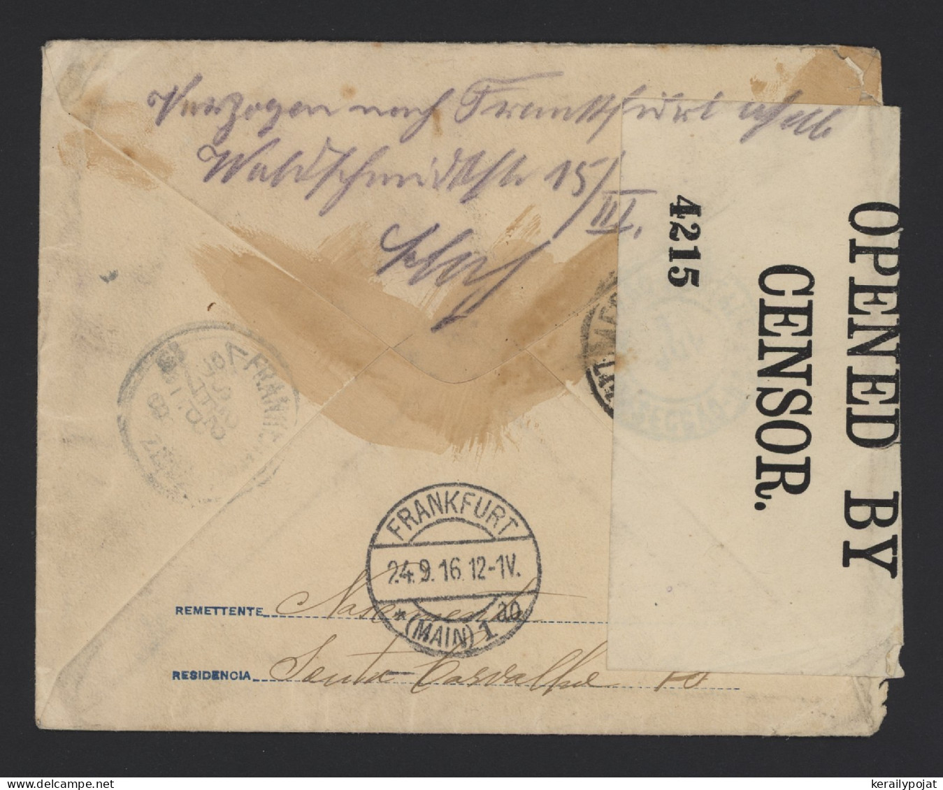 Brazil 1916 Censored Stationery Envelope To Germany__(9744) - Enteros Postales