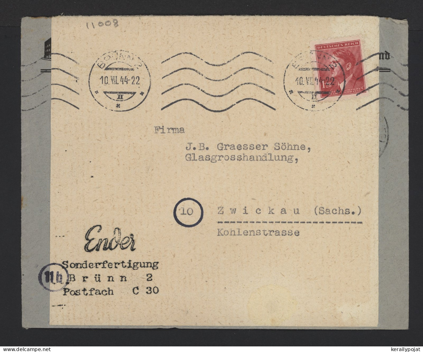 Bohemia & Moravia 1944 Brunn Double Used Cover To Zwickau__(11008) - Storia Postale