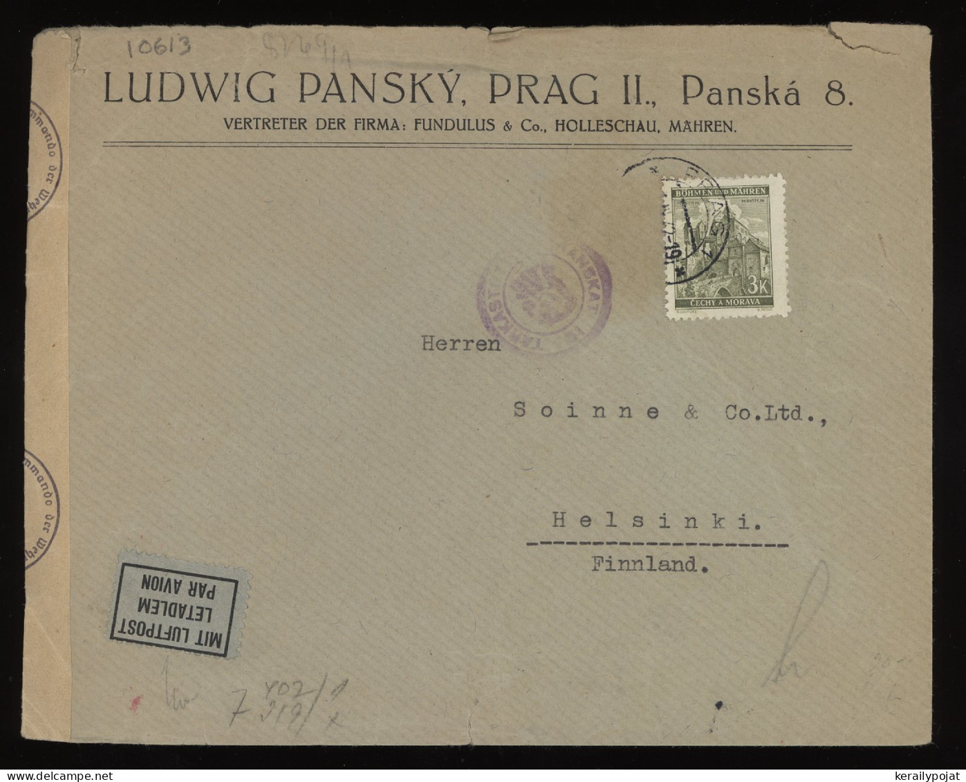 Bohemia & Moravia 1942 Prag Censored Cover To Finland__(10613) - Covers & Documents