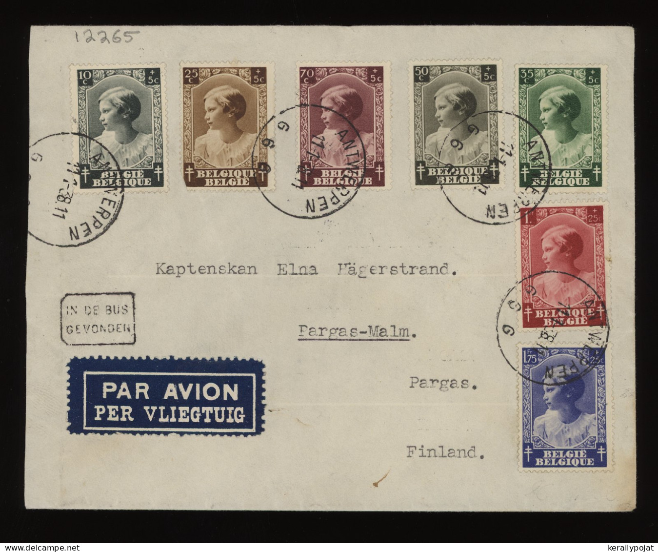 Belgium 1938 Air Mail Cover To Finland__(12265) - Covers & Documents