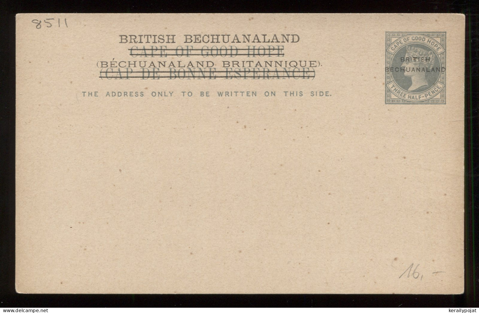 Bechuanaland Three Half Pence Grey Unused Stationery Card__(8511) - 1885-1964 Herrschaft Von Bechuanaland