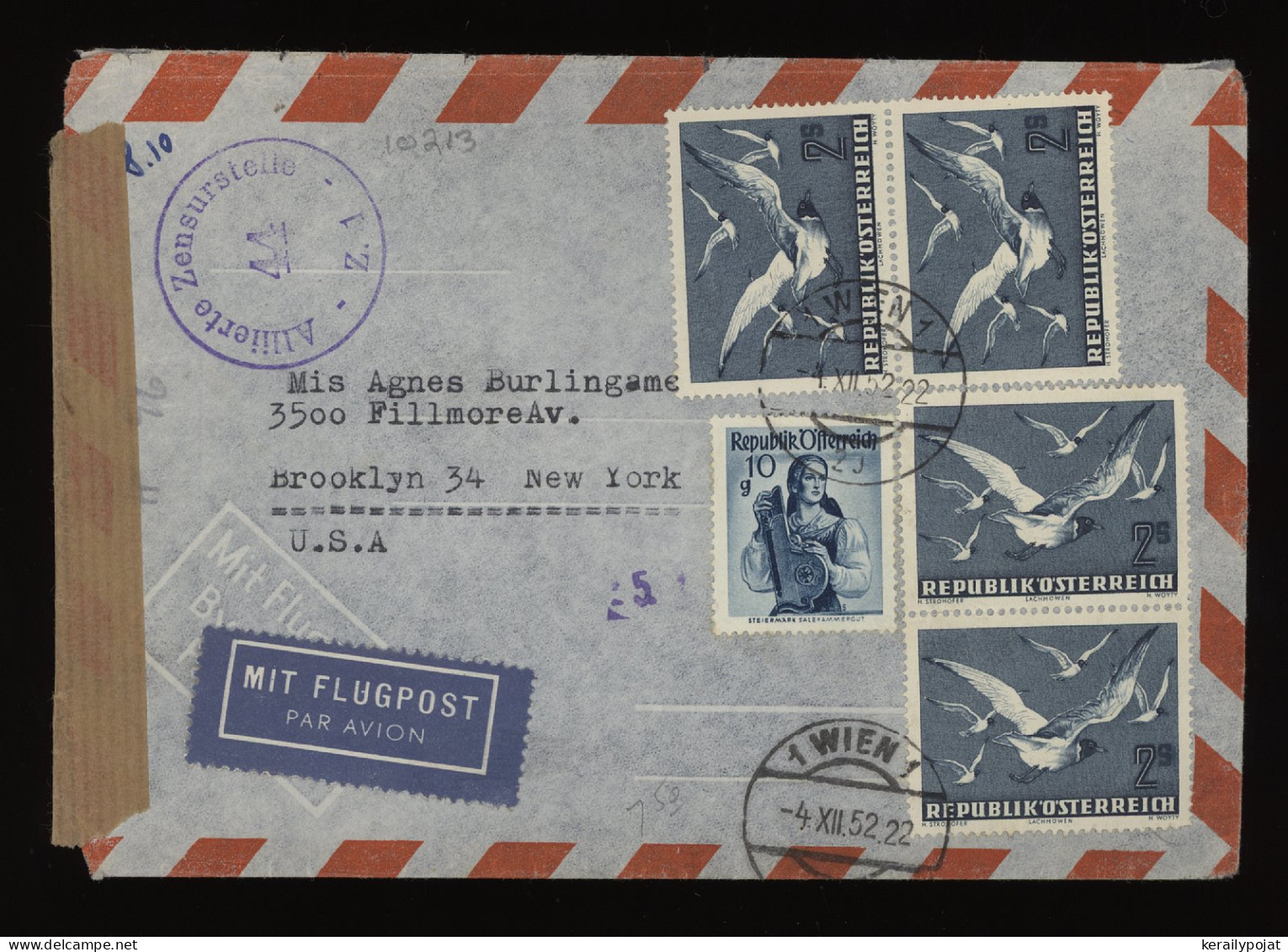 Austria 1952 Wien Censored Air Mail Cover To USA__(10213) - Lettres & Documents