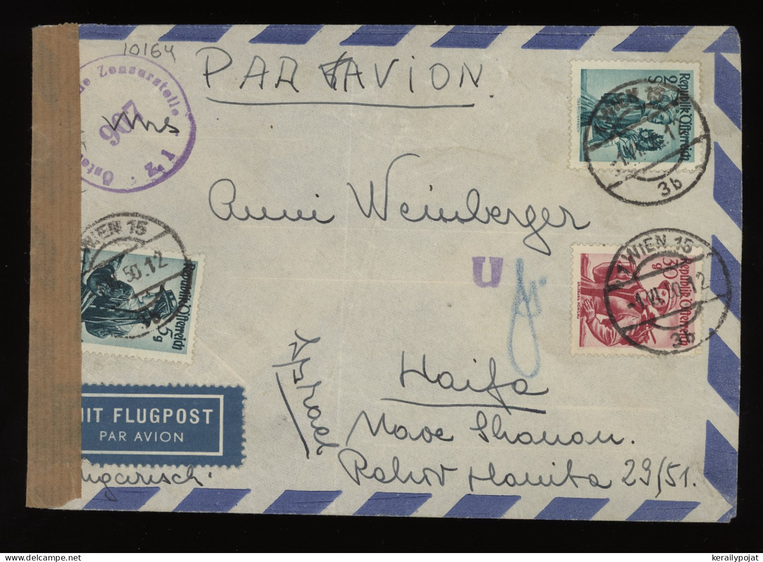 Austria 1950 Wien Censored Air Mail Cover To Israel__(10164) - Lettres & Documents