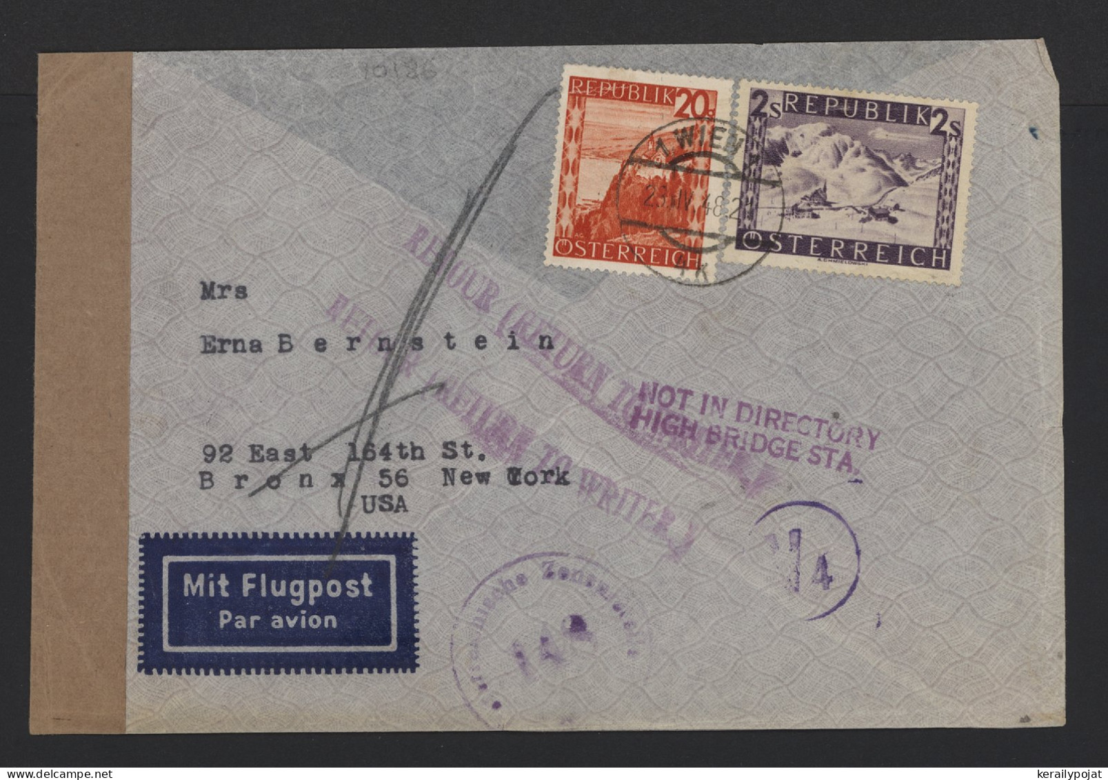 Austria 1948 Wien Censored Air Mail Cover To USA__(10186) - Briefe U. Dokumente