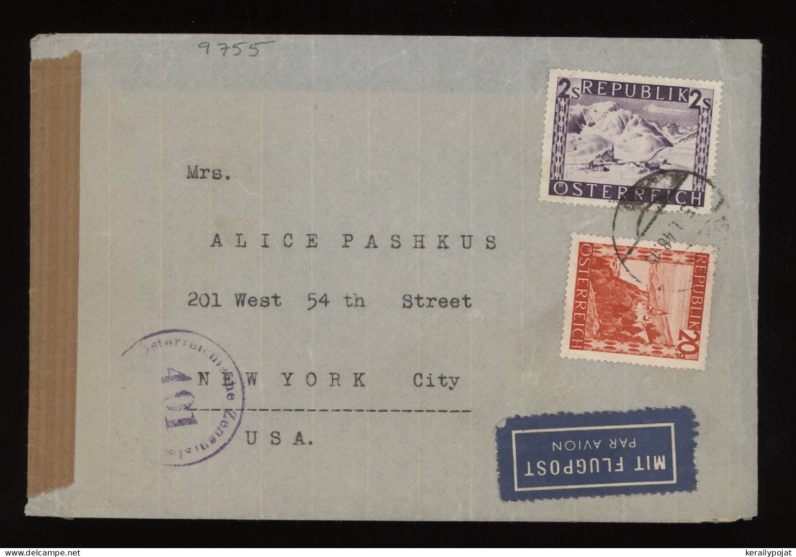 Austria 1948 Wien Censored Air Mail Cover To USA__(9755) - Briefe U. Dokumente