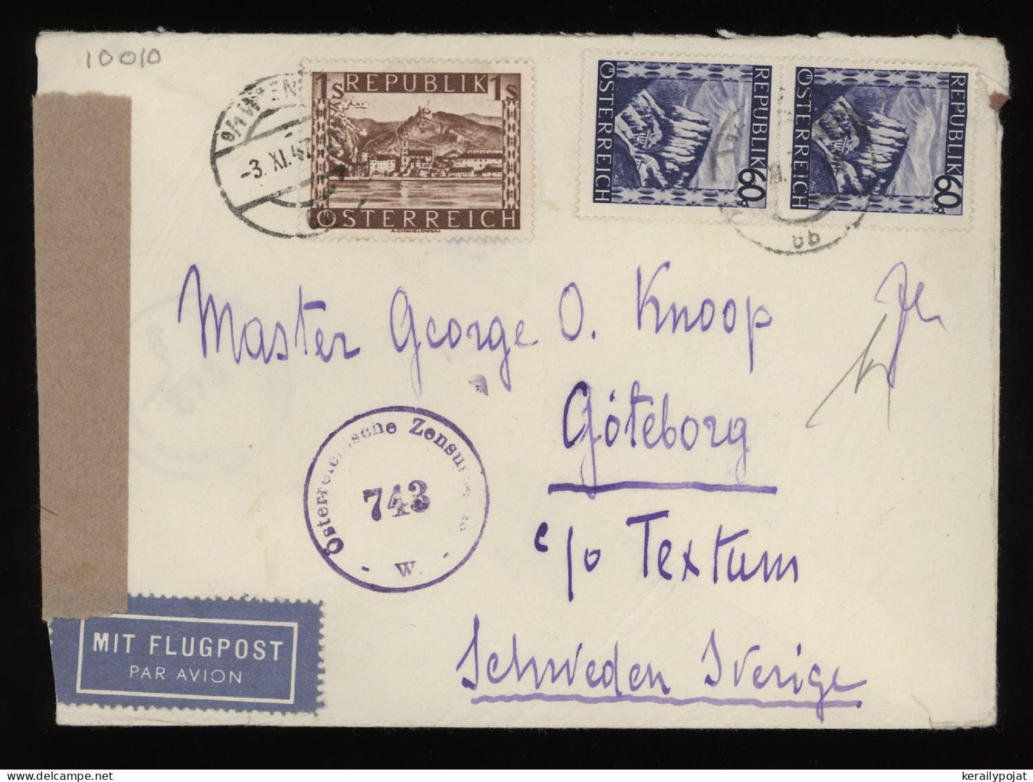 Austria 1947 Wien Censored Air Mail Cover To Sweden__(10010) - Lettres & Documents