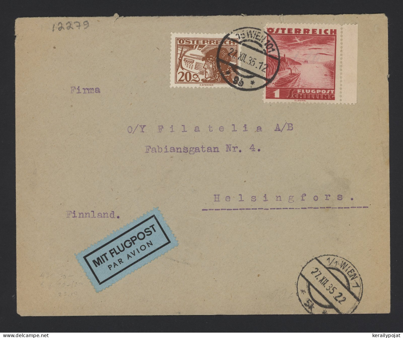 Austria 1935 Wien Air Mail Cover To Finland__(12279) - Lettres & Documents