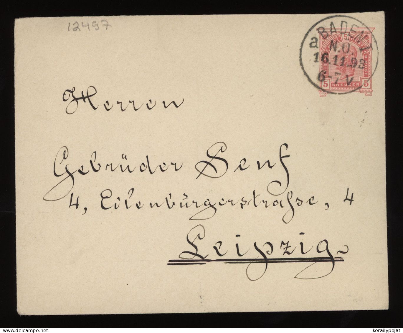 Austria 1893 Baden Stationery Envelope To Germany__(12497) - Enveloppes
