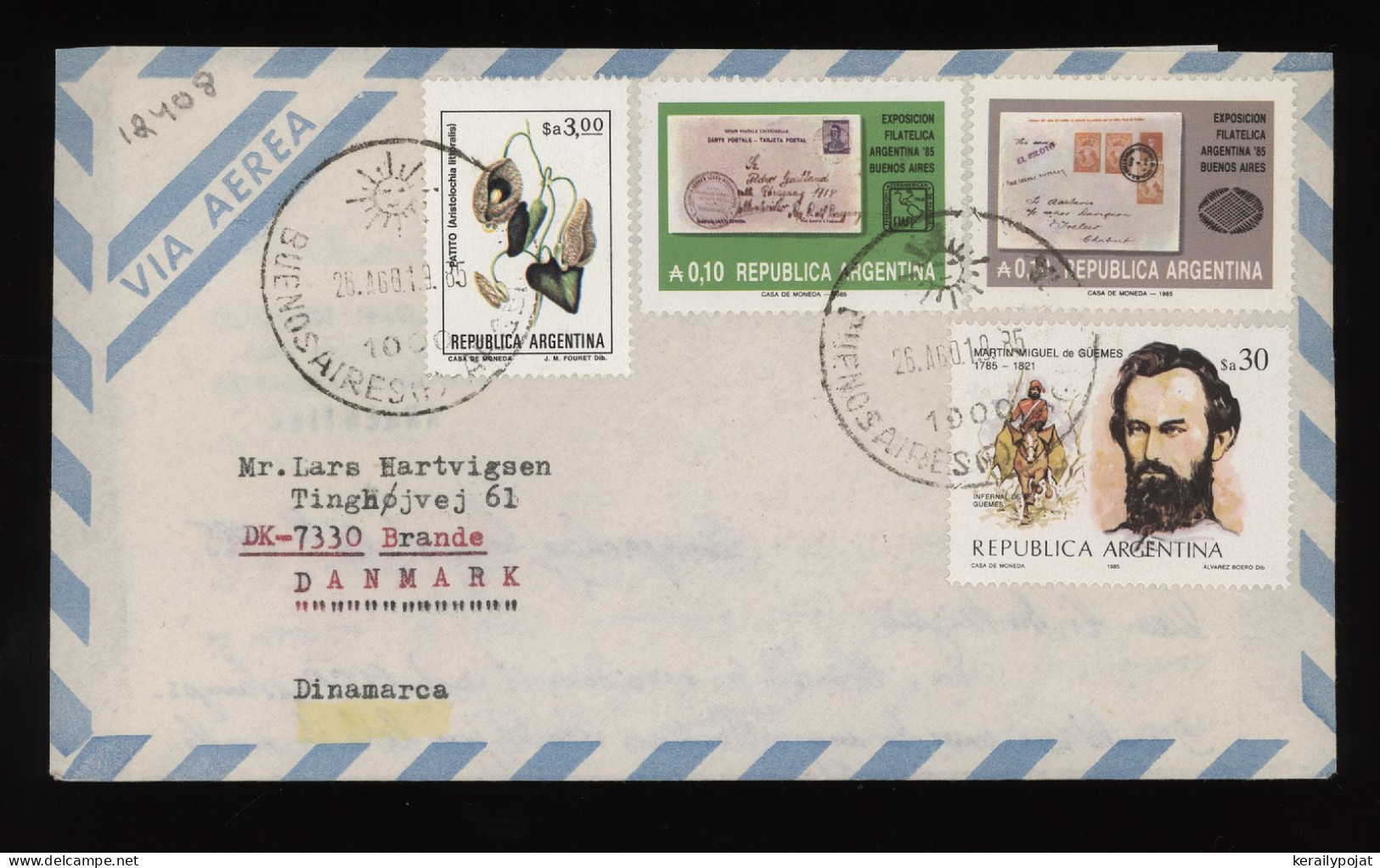 Argentina 1985 Buenos Aires Air Mail Cover To Denmark__(12408) - Posta Aerea